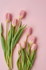 女性向け広告に使いやすい淡いピンク背景とチューリップ花束の縦型デザイン. 生成AI