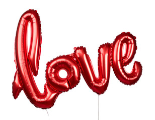 Fototapeta premium Red Foil Balloons Spelling Love on White Background