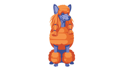 Naklejka premium Vibrant stylized poodle illustration with fluffy orange fur, blue details, and unique braided texture