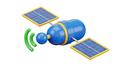 3D Cartoon Satellite with Solar Panels and Wi-Fi Signal
