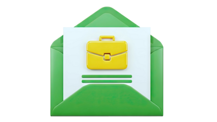 3D Icon of Briefcase in Open Green Envelope