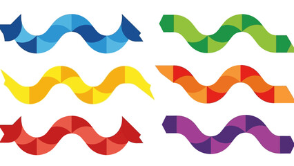 Colorful Wavy Ribbons Set, Abstract Geometric Shapes, Flat Design