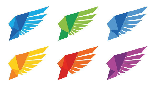 Colorful Origami Wings Collection, Geometric Abstract Shapes, Vector Icons