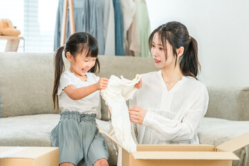 Packing for a move at home, organizing unwanted items, rentals, subscriptions, online shopping, parents and children buying clothes