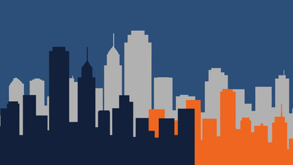 Obraz premium Modern City Skyline Silhouette with Orange and Blue Tones