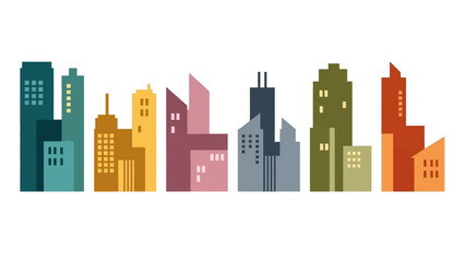 Obraz premium Modern City Skyline Silhouette, Colorful Buildings, Abstract Urban Landscape