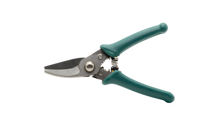 A pair of scissors with green handles against a transparent background, essential for spring gardening projects