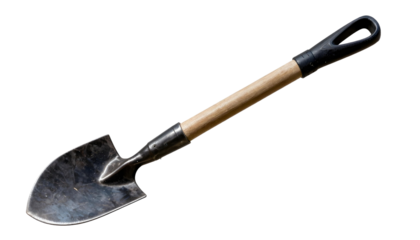 A shovel displayed on a transparent background, representing tools for spring gardening