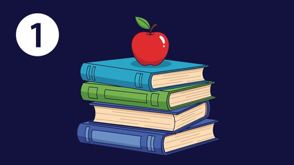Stack of Books with Red Apple on Top, Education Concept