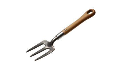 A wooden-handled fork displayed on a transparent background, representing tools for spring gardening