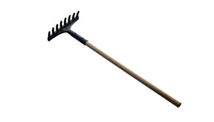 A shovel with a wooden handle is displayed against a transparent background, representing spring gardening tools