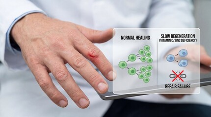 A healthcare professional uses technology to examine the healing process of a wound, offering a vivid demonstration of the impact of vitamins and zinc on regeneration