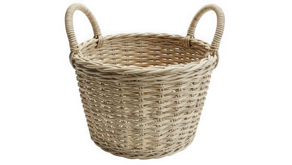 Obraz premium Woven wicker basket with handles isolated on transparent background