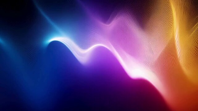 Abstract Multicolor Digital Wave. Glowing blue, purple, and orange vertical lines moving in a smooth digital curtain wave.