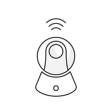 Stationary security camera illustration. Monochrome outline icon.