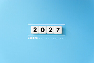 White dice in loading bar for 2027 Goal planning business concept