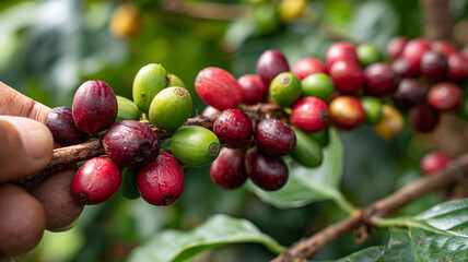 Obraz premium Farmer Picking Coffee Bean