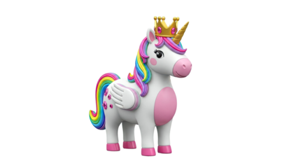 Cartoon Unicorn with Rainbow Mane and Crown