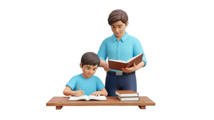 Father and son studying together