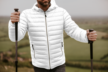 Puffer jacket png transparent mockup, hiking outfits