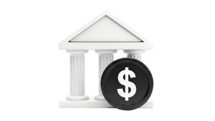 Bank building with dollar coin icon