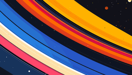 Abstract Space Illustration with Colorful Bands and Stars