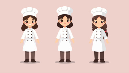 Cute Girl Chef Characters in Uniform