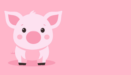 Cute Pig Cartoon on Pink Background for Kids