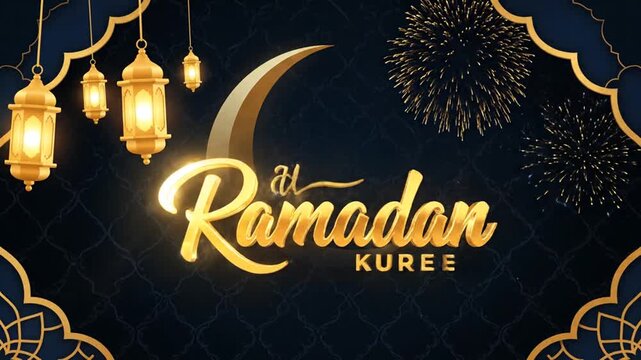 Celebrating Ramadan with lanterns and crescent moon in a festive nighttime scene