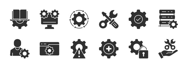 Settings and setup glyph style  icon set collection . Option, installation, regulation and control tool. Outline vector icon in linear style. Series of pictograms. eps 10
