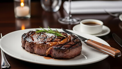 Grilled Steak with Rosemary on Plate 1.