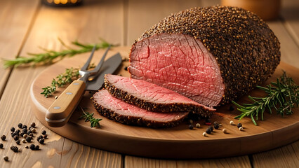 Sliced Roast Beef on Wooden Board 2.