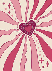 Retro Psychedelic Heart Poster with Wavy Radiating Stripes