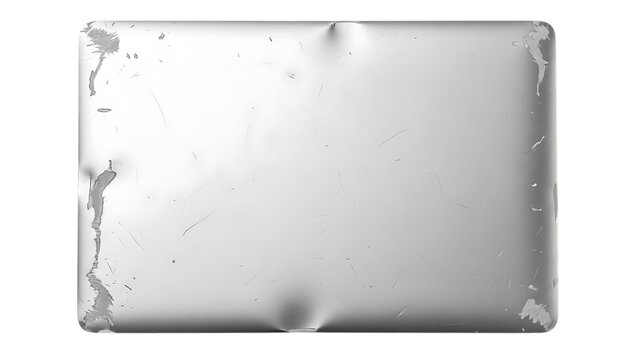 Scratched and dented metal plate on transparent background isolated on a transparent background gray