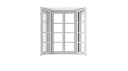 Modern minimalist window casements closed ultra white background on transparent background