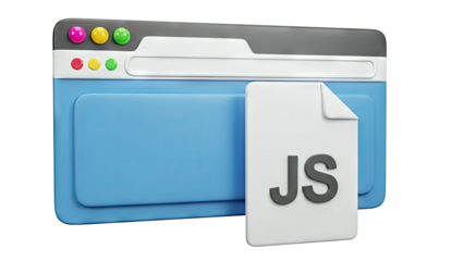 3D Rendering of a JavaScript File Icon Next to a Browser Window