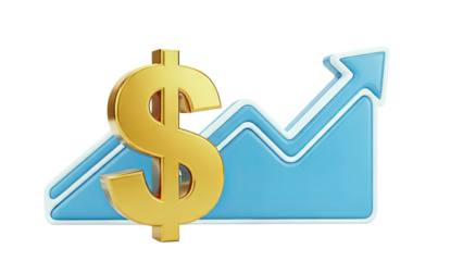 Golden Dollar Sign and Upward Trend Arrow
