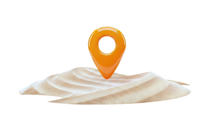 3D Orange Map Pin on Sand Dunes