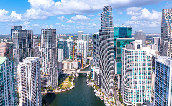 Downtown Miami and Brickell Skyline on a Sunny Morning in Florida
