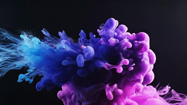 Blue Ink Cloud Explosion on Black Background