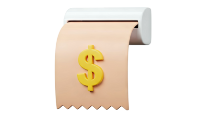 3D Rendered Receipt with Dollar Sign