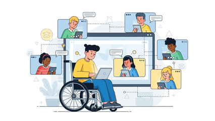 Empowering Inclusive Digital Workplaces A Diverse Team Collaborating Remotely Through Virtual Meetings and Online Communication Platforms for Enhanced Accessibility