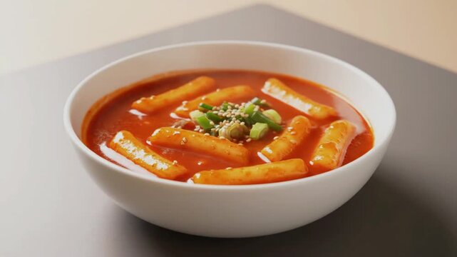Tteokbokki in a white bowl.