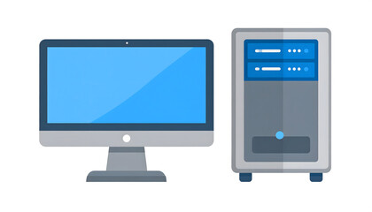 Flat Design Desktop Computer Monitor and Server Illustration