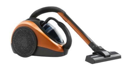 Upright modern bagless vacuum cleaner advanced home appliance on transparent background