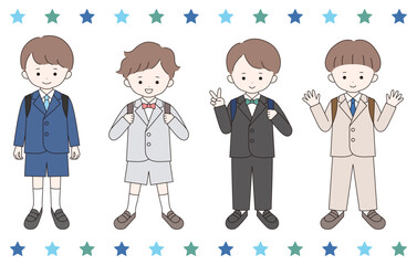 入学式にフォーマルな服装をした男の子のベクターイラスト。子供、小学生