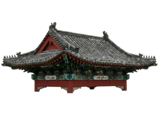 Traditional asian architecture ornamental roof structure with detailed carvings