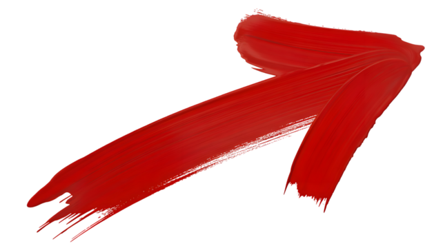 A striking red paint stroke sweeps upwards and to the right against a dark background creating an abstract arrow shape with textured edges - Powered by Adobe