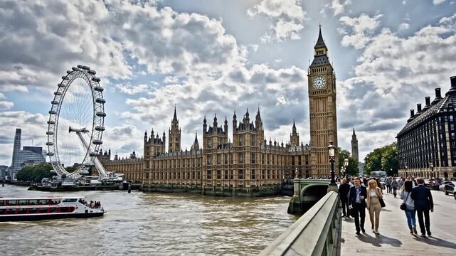 Iconic London landmarks: Big Ben, Parliament, London Eye, River Thames