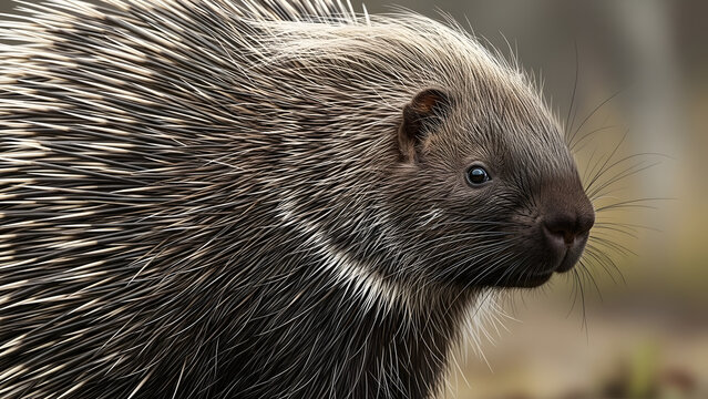 A close-up high-definition photograph of a porcupine showing its sharp quills and detailed facial features